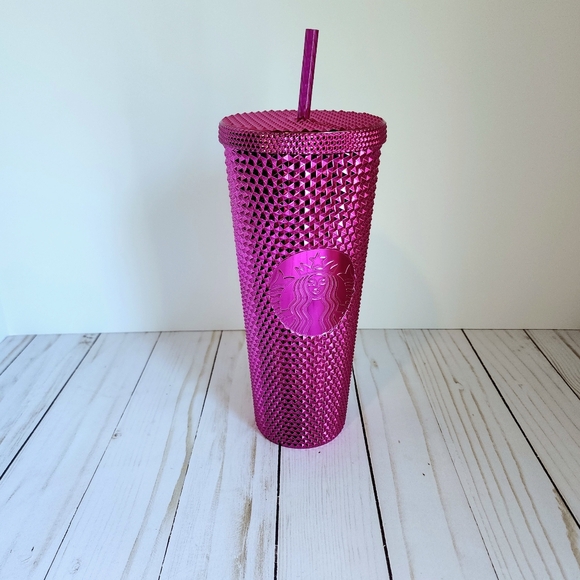 Pink metallic Starbucks Tumbler spiked texture 24 oz straw cup collectible - Picture 5 of 5
